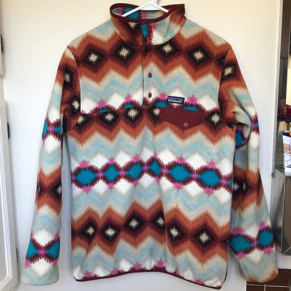 Patagonia Sweaters - Patagonia Fleece Nordic Print Maroon Teal Sweater
